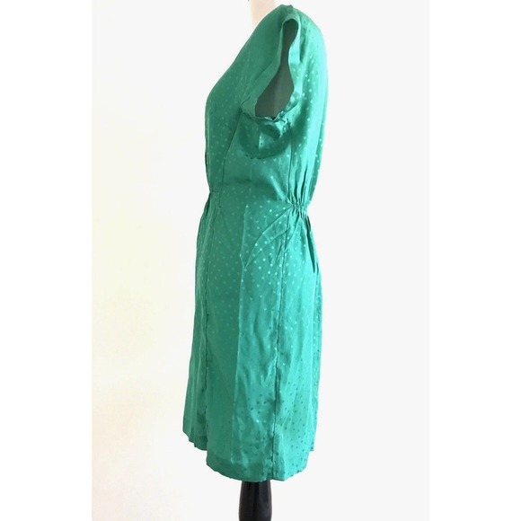 Fossil | Emily Silk Dress Size 0 Luminary Green Polka Dot Crewneck Empire Waist - Picture 5 of 12